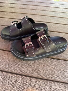 Marc Fisher Black Studded Double-Buckle Slide Sandals